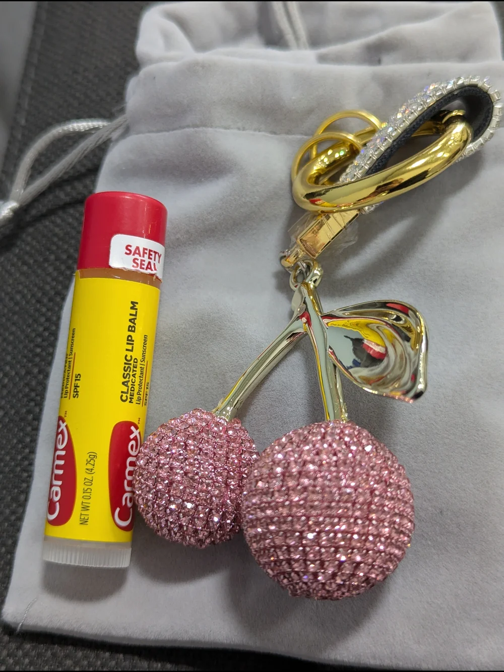 Pink Crystal Pave Cherry Bag Charm NWOT